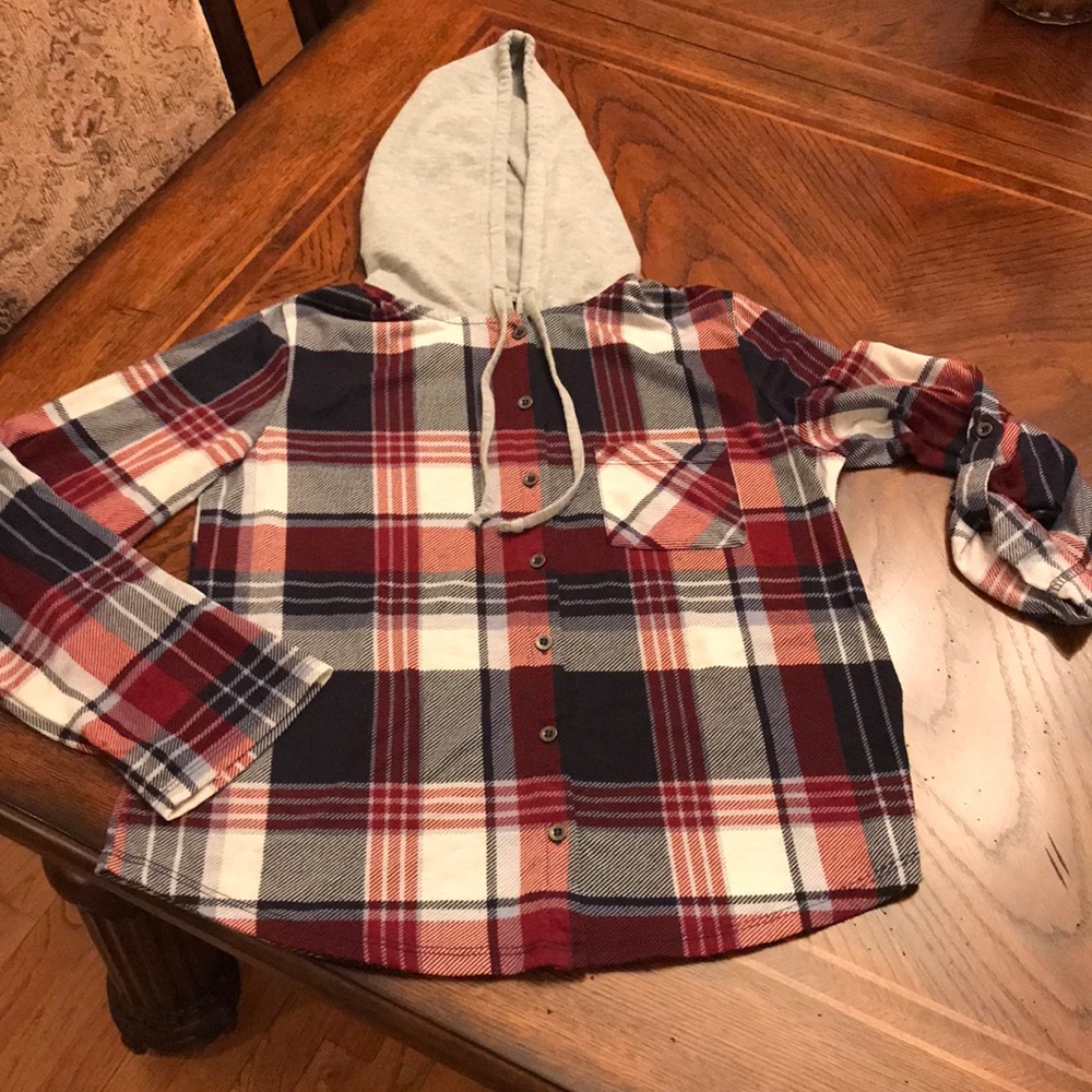 Plaid button down hoodie